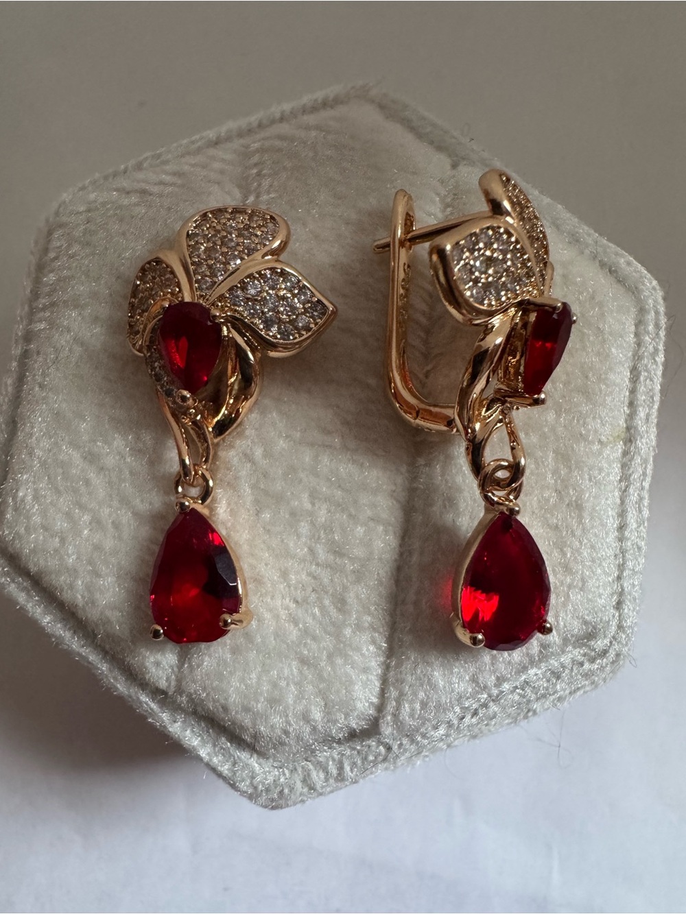 Vintage 14K 585 Rolled Gold Lab Created Garnet Earrings